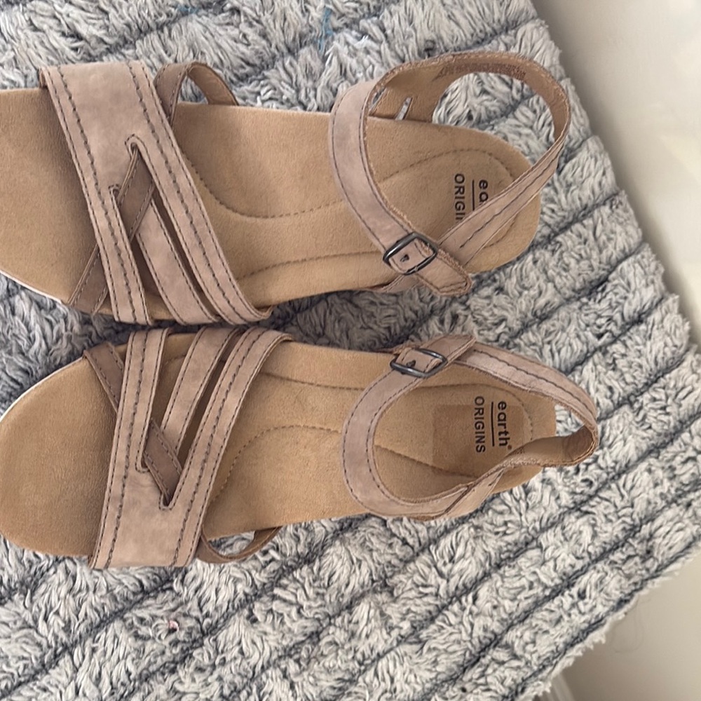 Earth Origins Tan Wedge Sandals with Ankle Strap - Picture 2 of 4